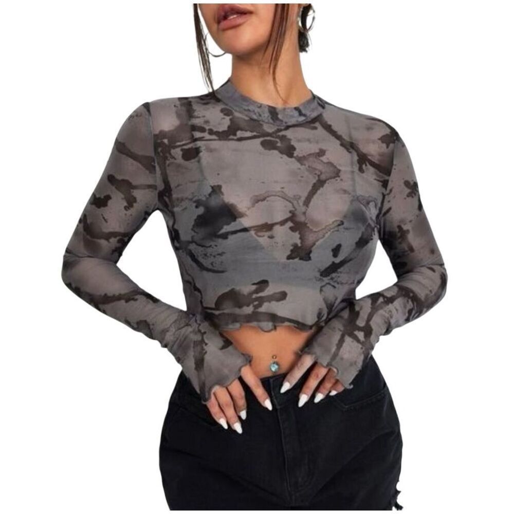 Shein mock neck lettuce trim crop top XS